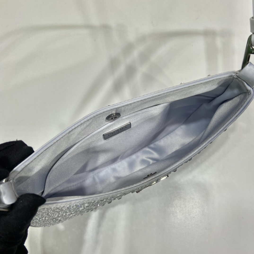 Replica Prada 1BC169 Prada Cleo satin bag with appliqués White