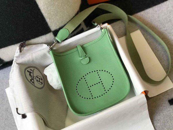 Replica Hermes Evelyne Bag Hermes Mini Crossbody Bag 20401 Silver Buckle Green