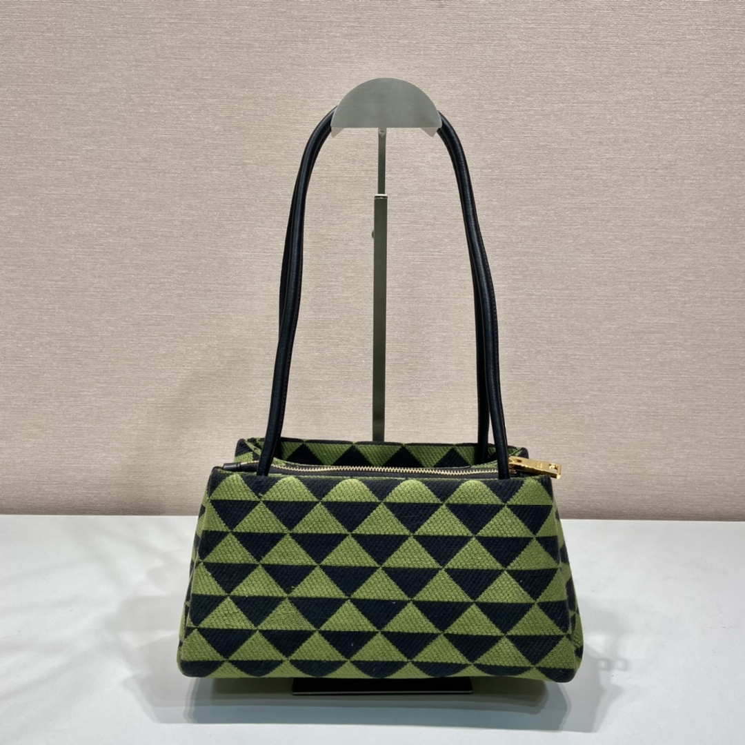 Replica Prada 1BA368 From The Runway Small embroidered fabric Prada Symbole bag Black Ivy Green
