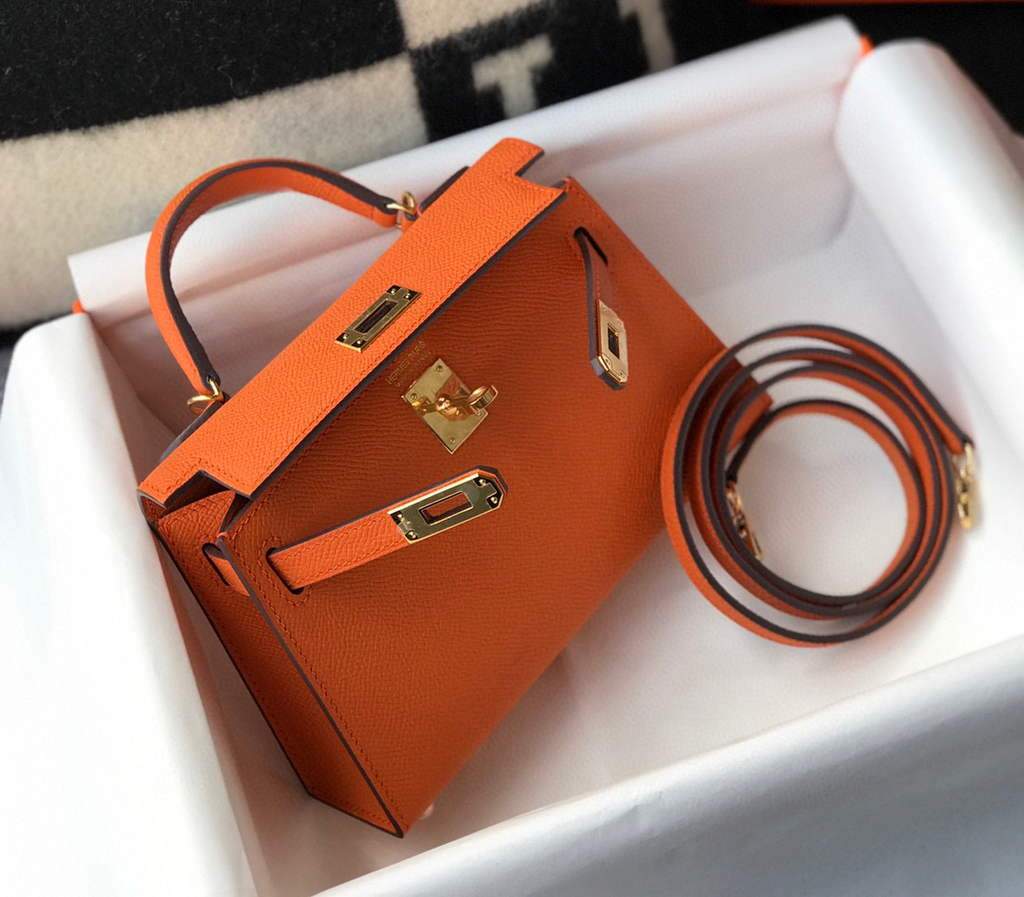 Replica Hermes Kelly Bag Hermes 19CM Epsom Shoulder Mini Bag Orange 20464