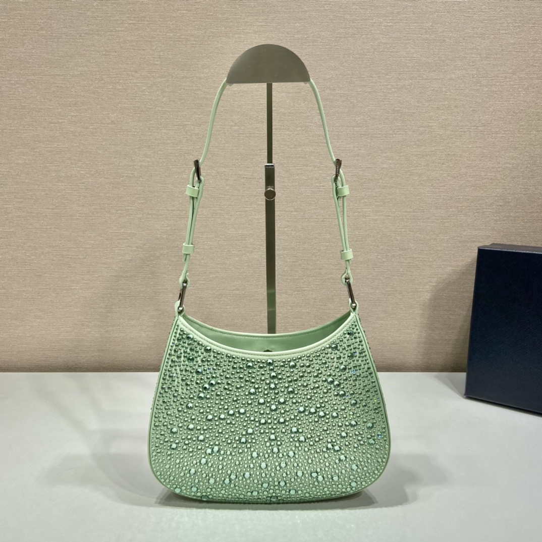Replica Prada 1BC169 Prada Cleo satin bag with appliqués Green