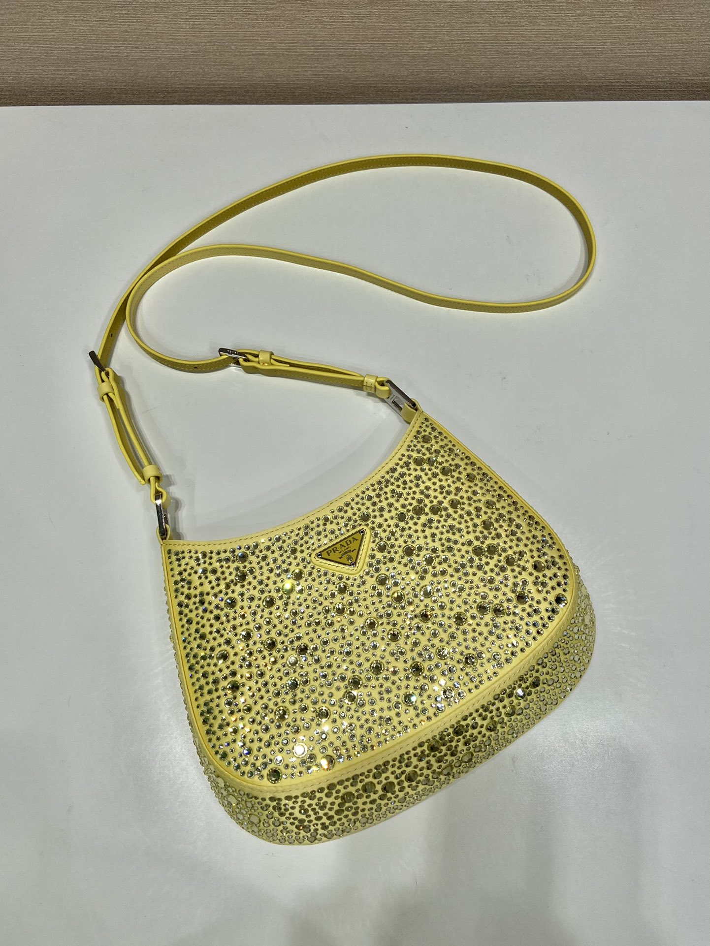Replica Prada 1BC169 Prada Cleo satin bag with appliqués Yellow