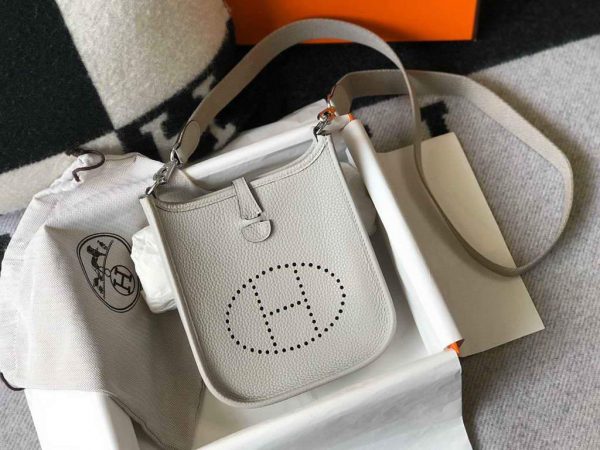 Replica Hermes Evelyne Bag Hermes Mini Crossbody Bag 20402 Silver Buckle Light Gray
