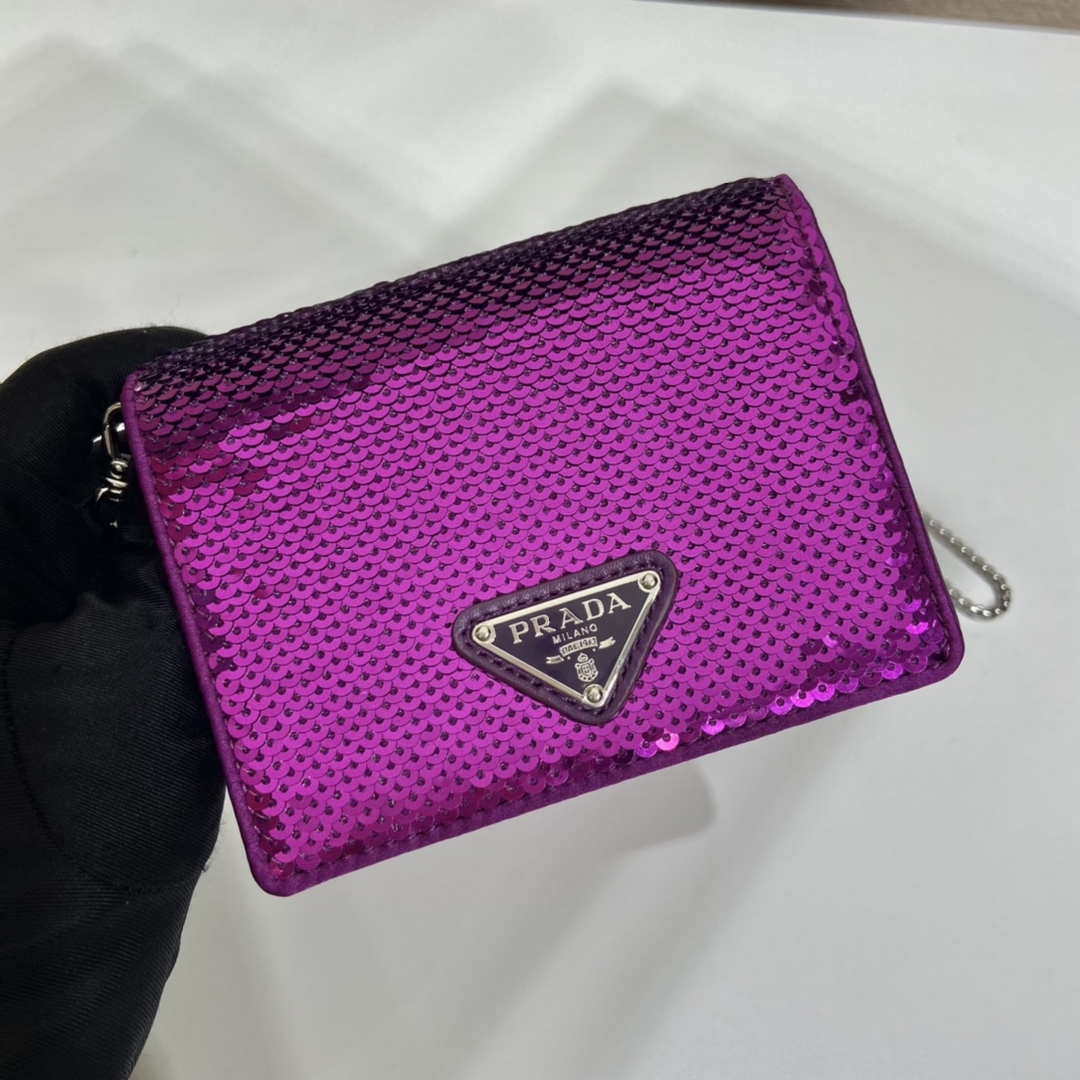 Replica Prada sequins-studded card holder with shoulder strap 1MR024 Purple