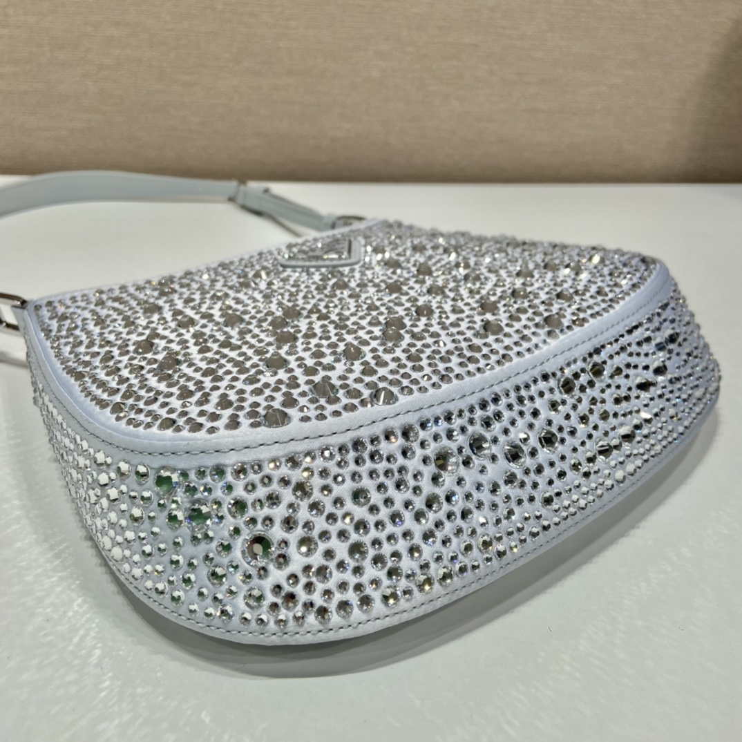 Replica Prada 1BC169 Prada Cleo satin bag with appliqués White