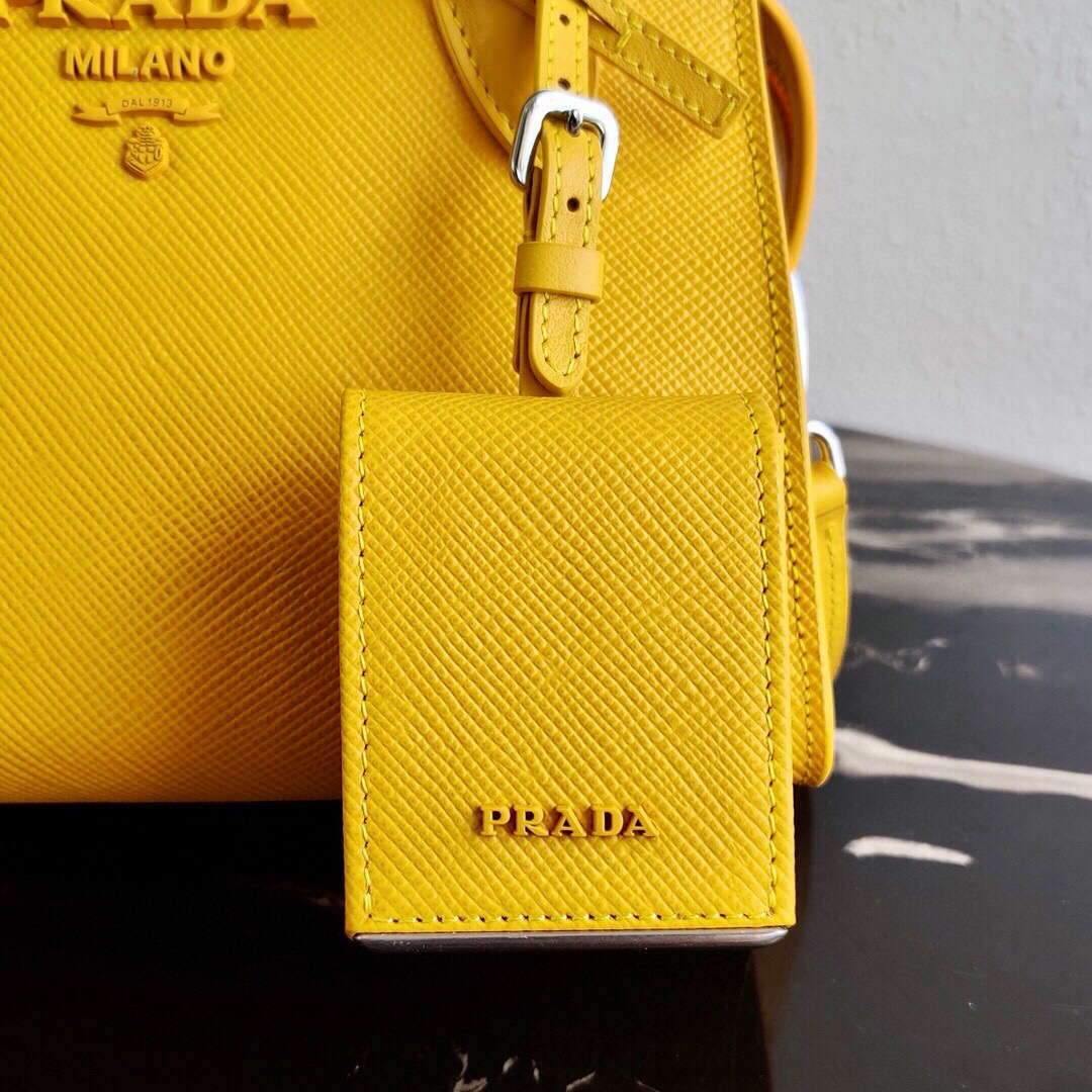 Replica Prada 1BA269 Saffiano Leather Prada Monochrome Bag Yellow