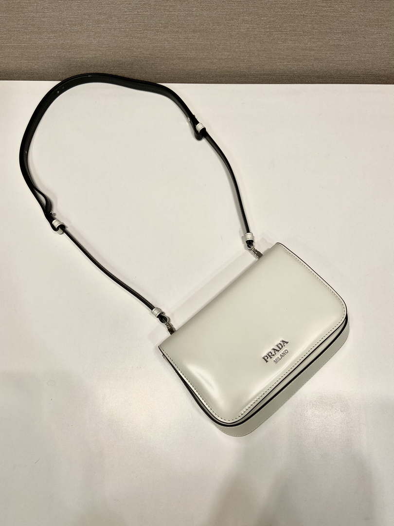 Replica Prada 2VD061 Black Brushed Leather Mini-bag With Shoulder Strap White