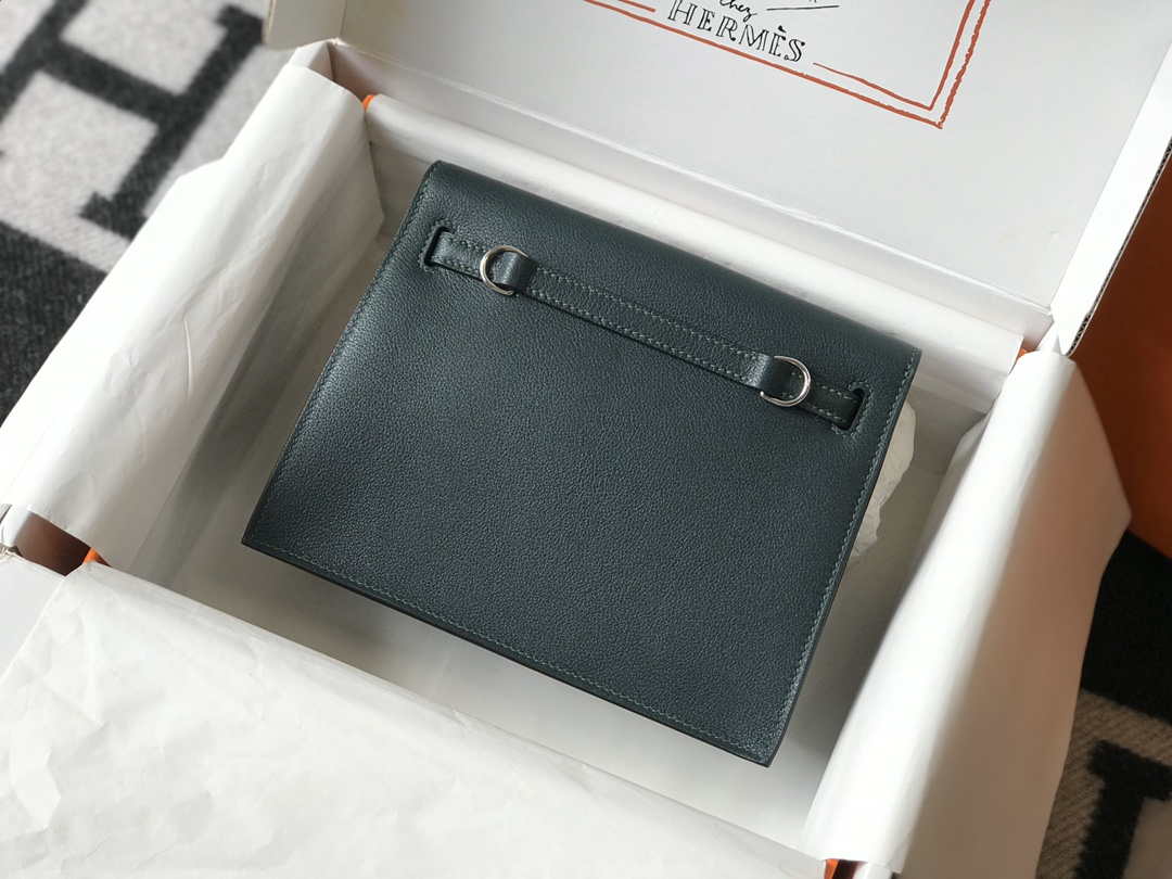 Replica Hermes Kelly Danse 22cm Leather Bag 20354 Dark Green