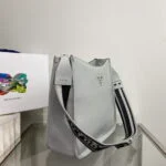 Replica Prada Leather hobo bag 1BC073 Gray