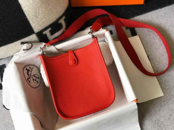 Replica Hermes Evelyne Bag Hermes Mini Crossbody Bag 20410 Silver Buckle Red