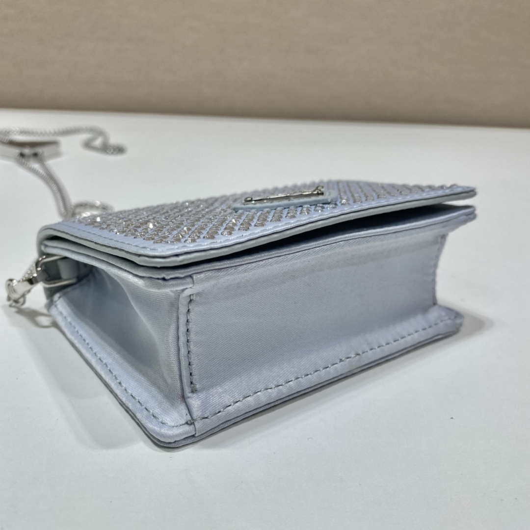 Replica Prada Crystal-studded card holder with shoulder strap 1MR024 White Crystal