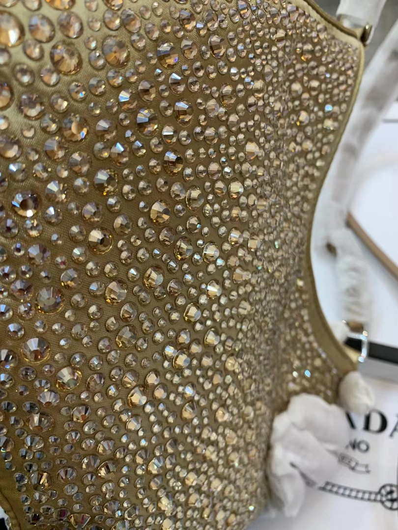 Replica Prada 1BC169 Prada Cleo satin bag with appliqués Gold