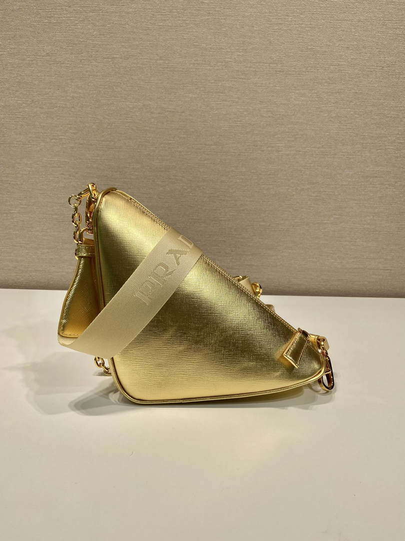 Replica Prada Leather Prada Triangle shoulder bag 1BH190 Gold