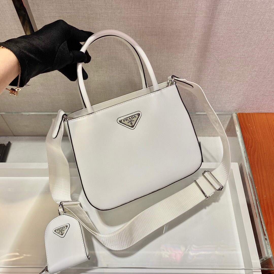 Replica Prada Brushed leather handbag 1BA320 White