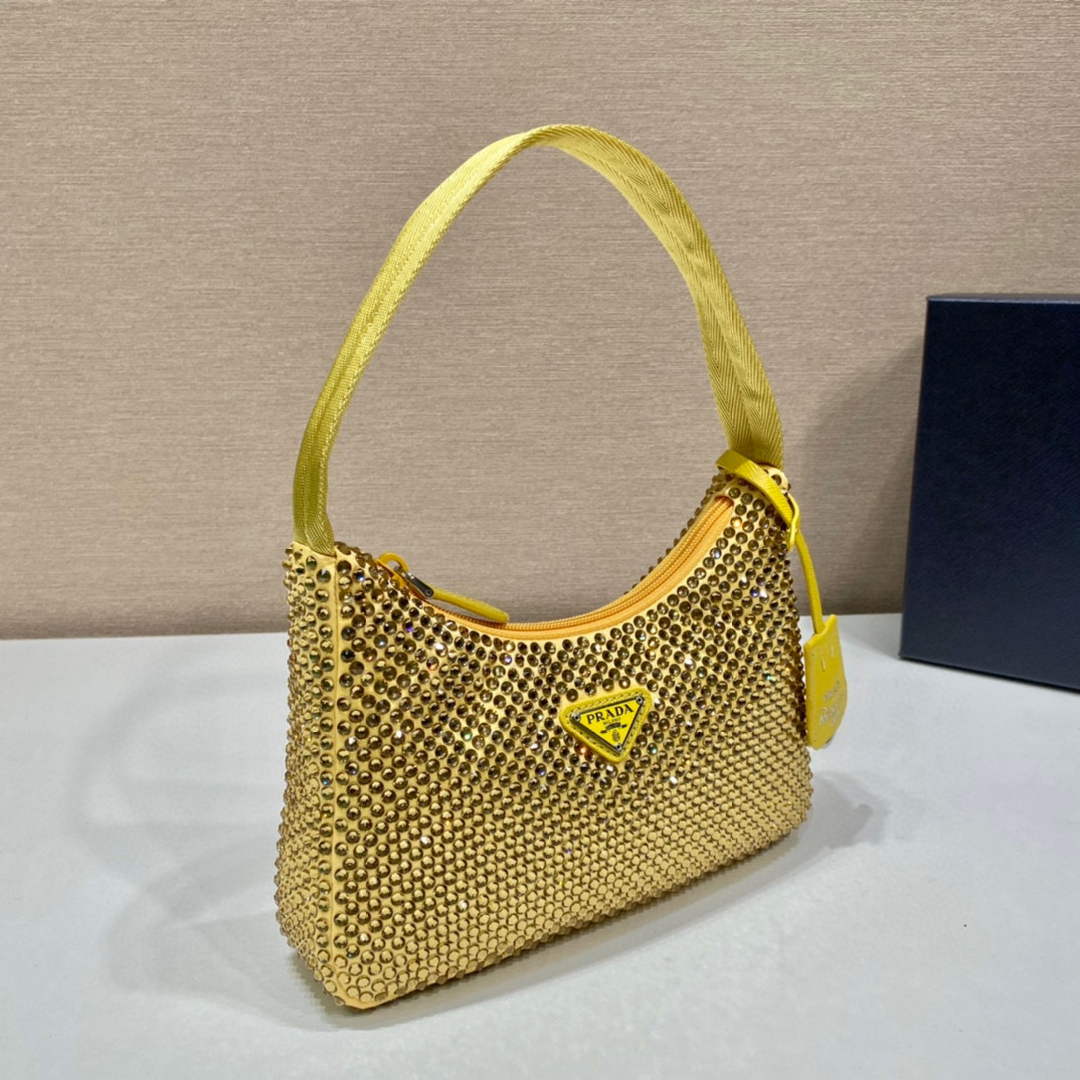 Replica Prada 1NE515 Satin mini-bag with artificial crystals Yellow