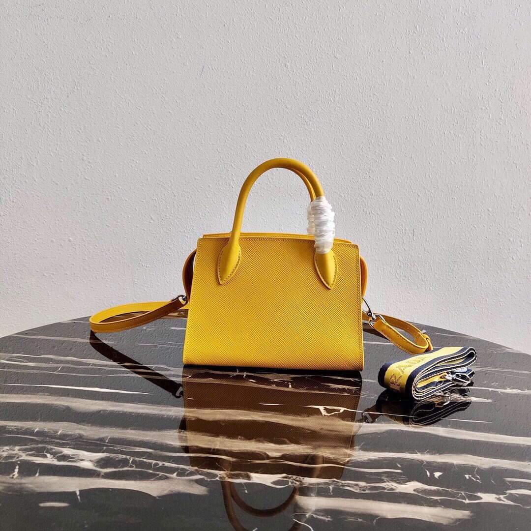Replica Prada 1BA269 Saffiano Leather Prada Monochrome Bag Yellow