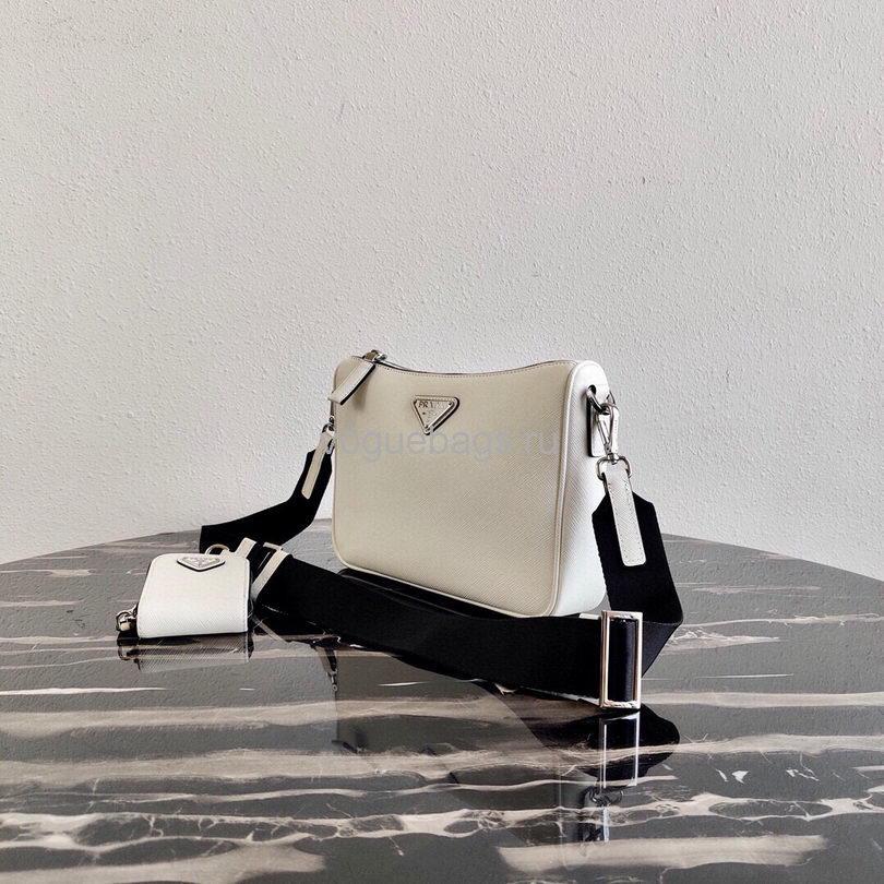 Replica Prada 2VH113 Saffiano leather shoulder Bag in White