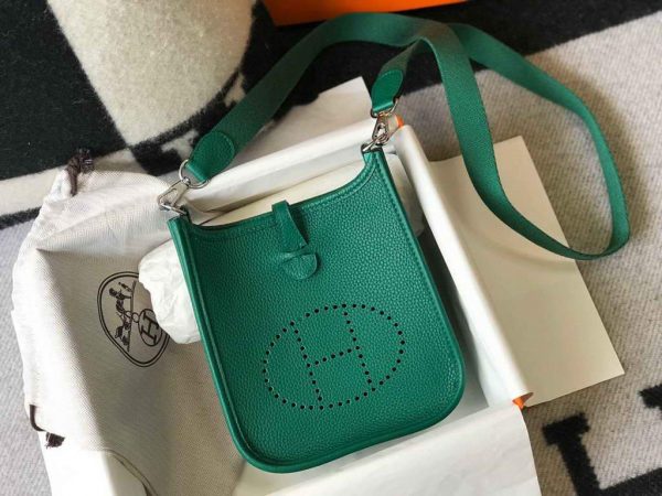 Replica Hermes Evelyne Bag Hermes Mini Crossbody Bag 20404 Silver Buckle Dark Green