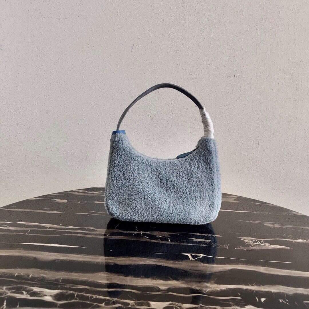 Replica Prada 1NE515 Re Edition 2000 Shearling Mini Bag Blue