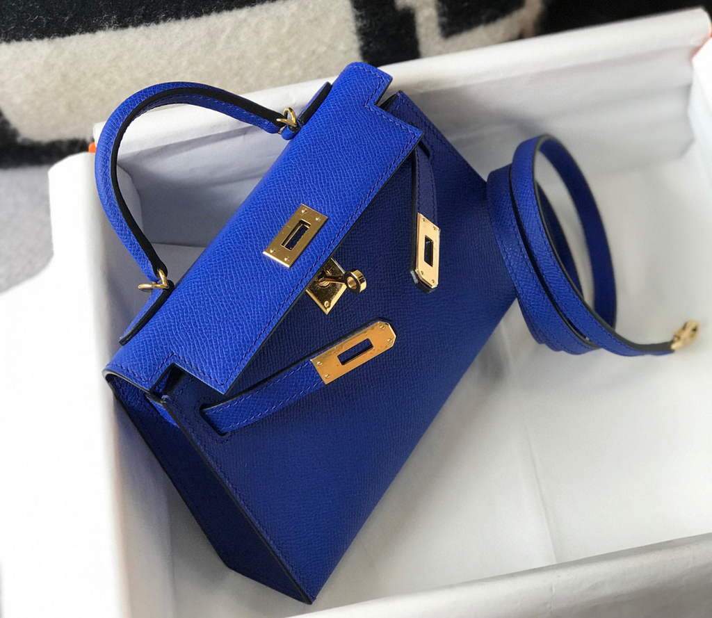 Replica Hermes Kelly Bag Hermes 19CM Epsom Shoulder Mini Bag Dark Blue 20475