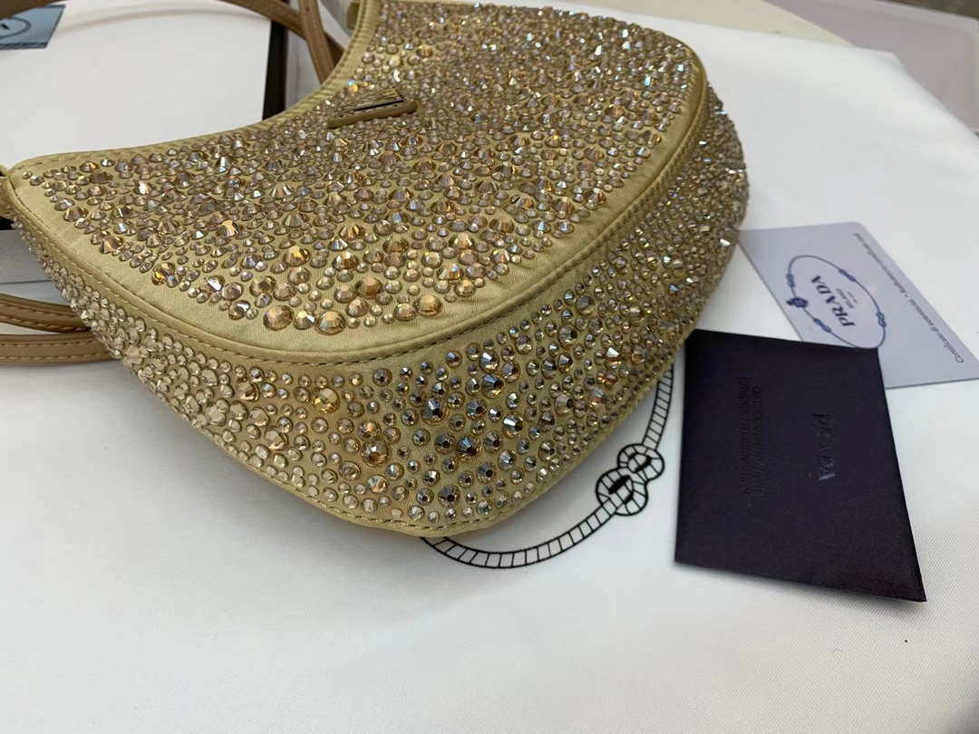Replica Prada 1BC169 Prada Cleo satin bag with appliqués Gold
