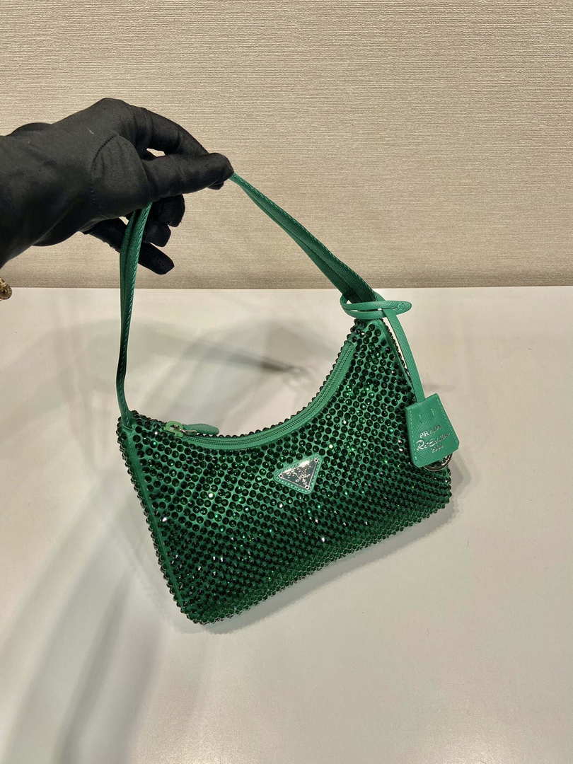 Replica Prada 1NE515 Satin mini-bag with artificial crystals Jade green