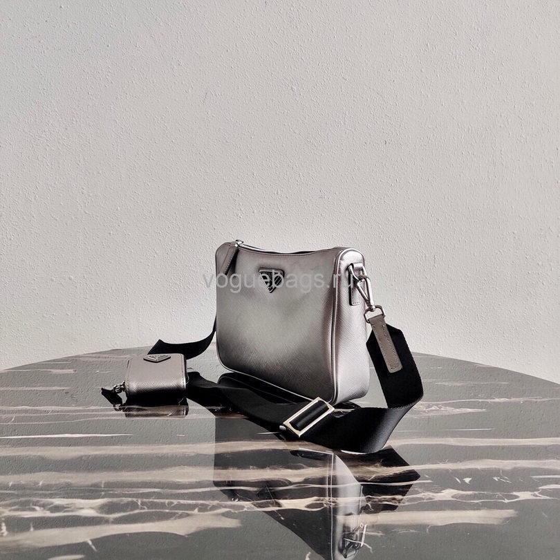 Replica Prada 2VH113 Saffiano Leather Shoulder Bag in Sliver Grey