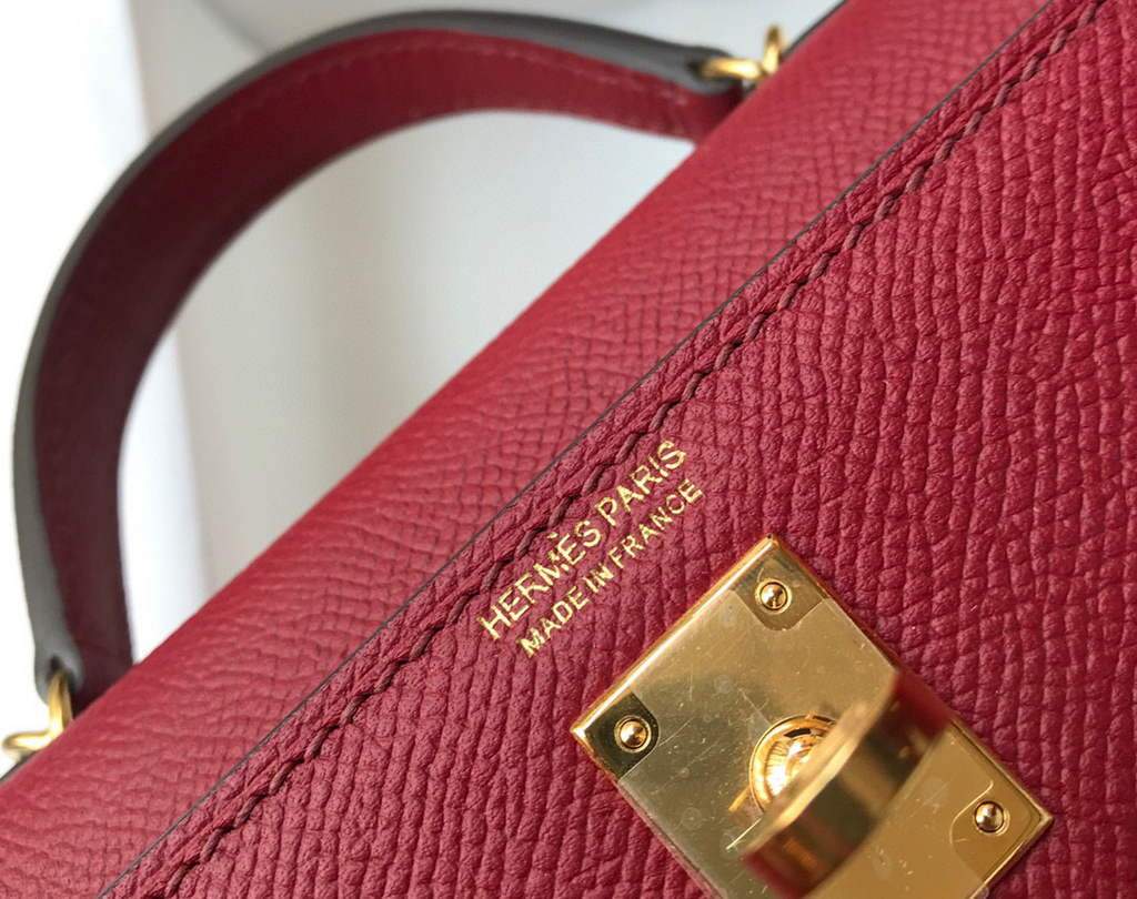 Replica Hermes Kelly Bag Hermes 19CM Epsom Shoulder Mini Bag Wine red 20462