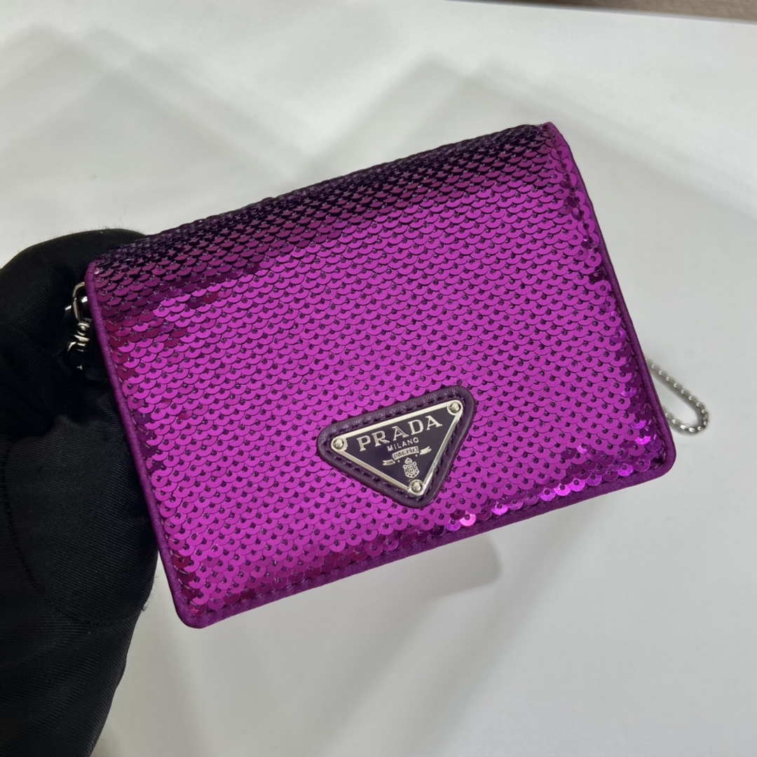 Replica Prada Cardholder with shoulder strap and sequins 1MR024 Purple
