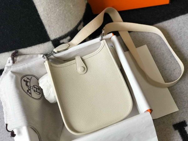 Replica Hermes Evelyne Bag Hermes Mini Crossbody Bag 20406 Silver Buckle Beige