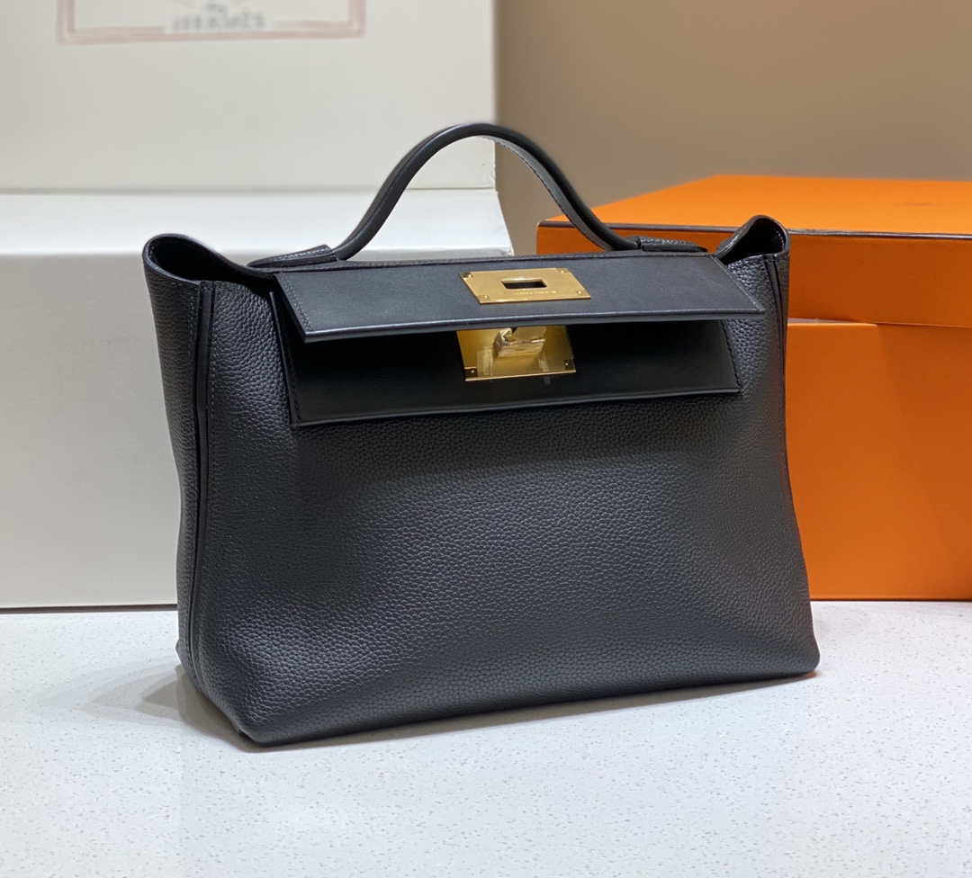 Replica Hermes Kelly 2424 Leather 29cm H230268 Black Shoulder bag