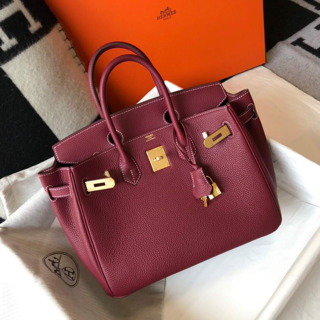 Replica Hermes Birkin Designer Tote Bag Togo Leather 28343 Wine Red