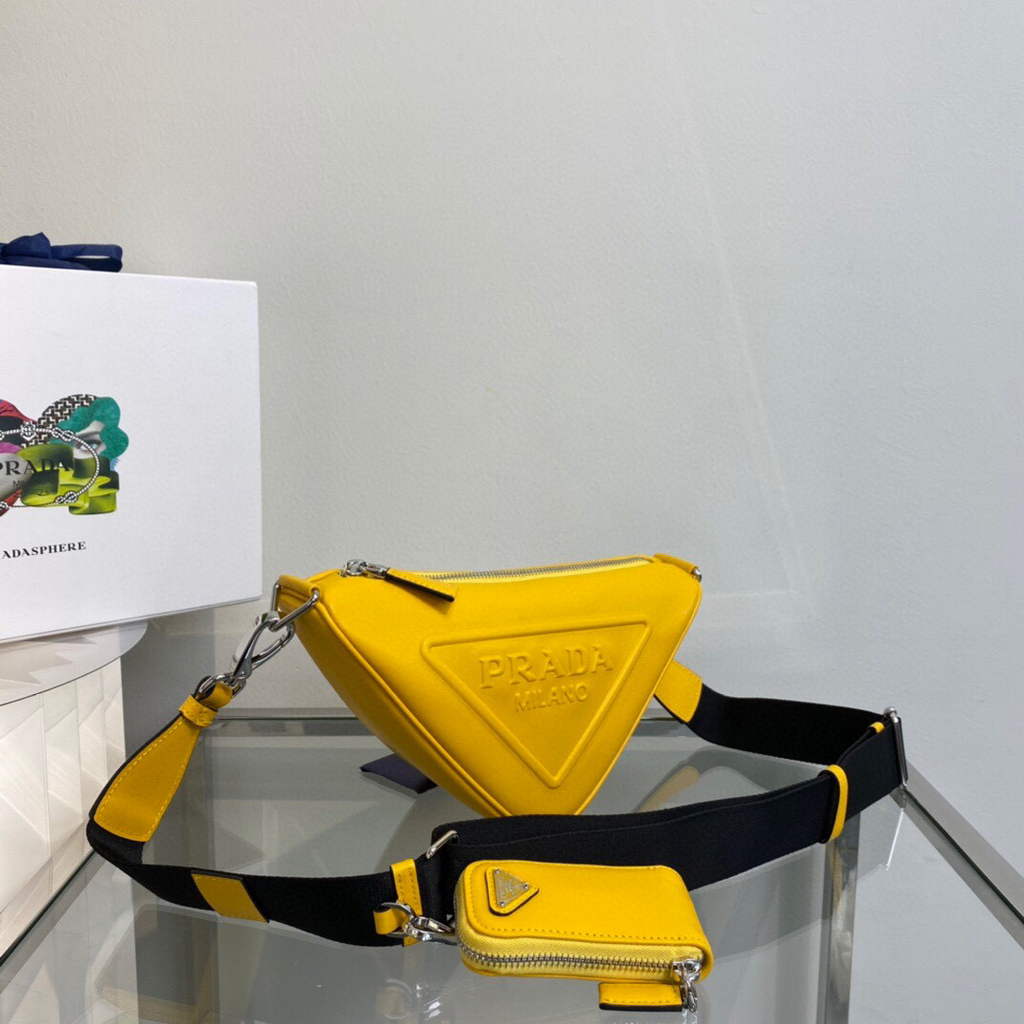 Replica Prada Leather Prada Triangle shoulder bag 1BH190 Yellow