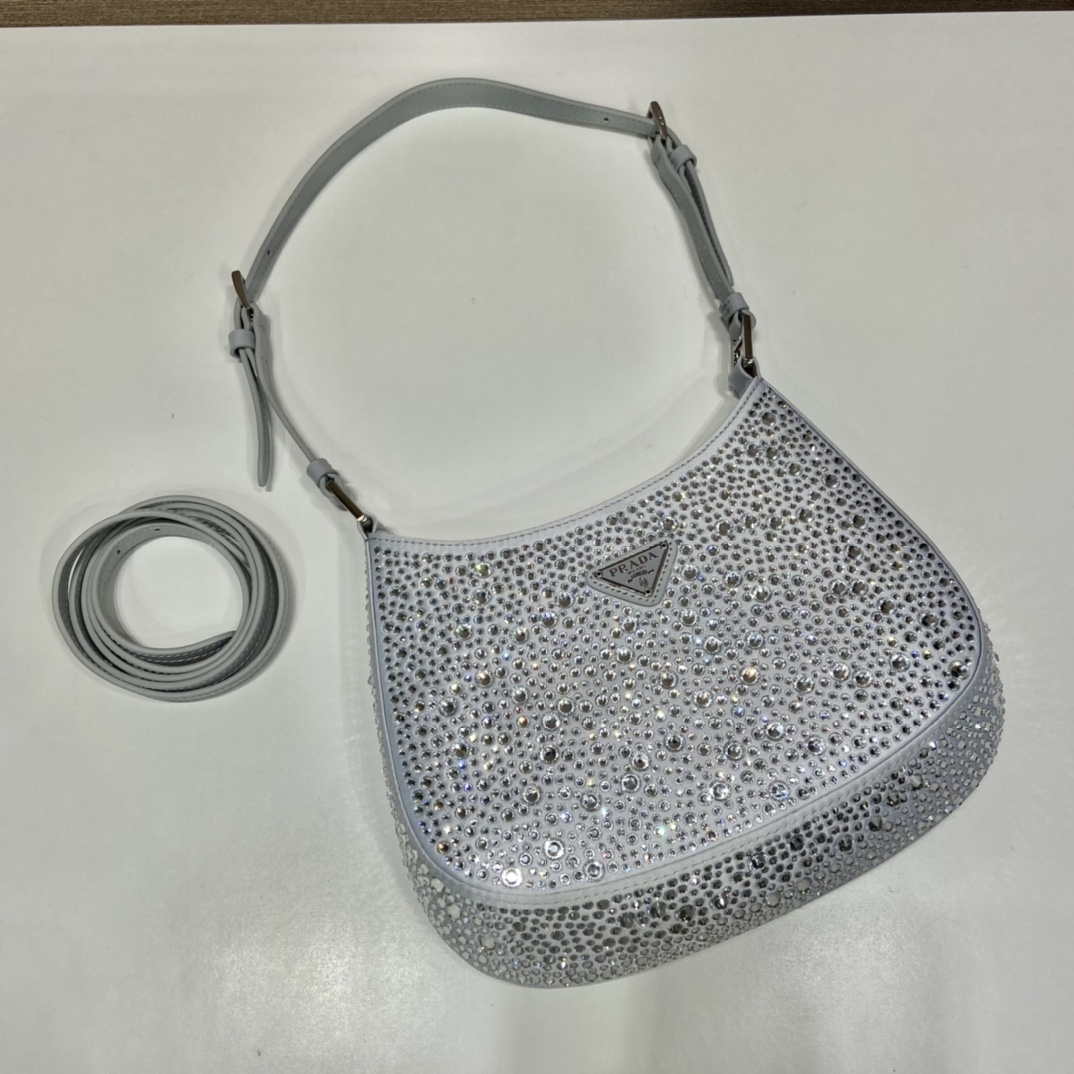 Replica Prada 1BC169 Prada Cleo satin bag with appliqués White