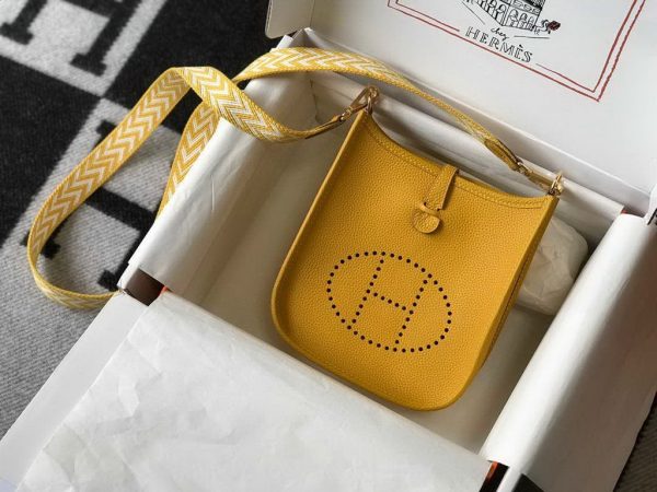Replica Hermes Evelyne Bag Designer Hermes Mini Crossbody Bag 20392 Gold Buckle Yellow