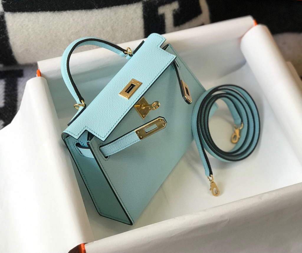 Replica Hermes Kelly Bag Hermes 19CM Epsom Shoulder Mini Bag Light blue 20473