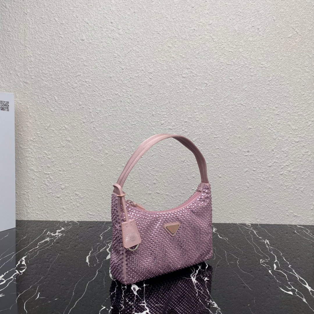 Replica Prada 1NE515 Satin mini-bag with artificial crystals Pink