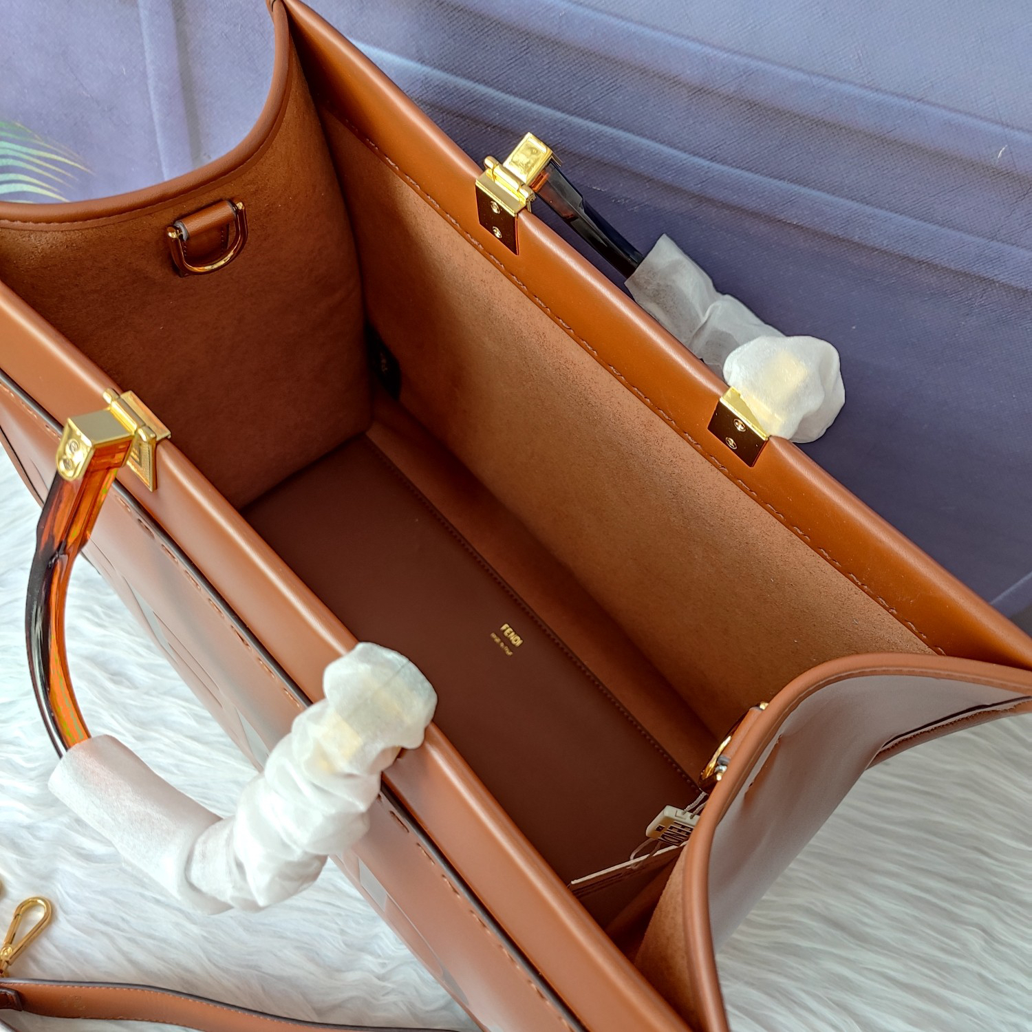 FENDI-Sunshine Medium Brown Leather Handbag