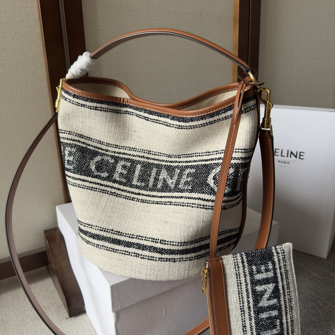 Celine-Bucket 16 fabric cowhide hand bucket