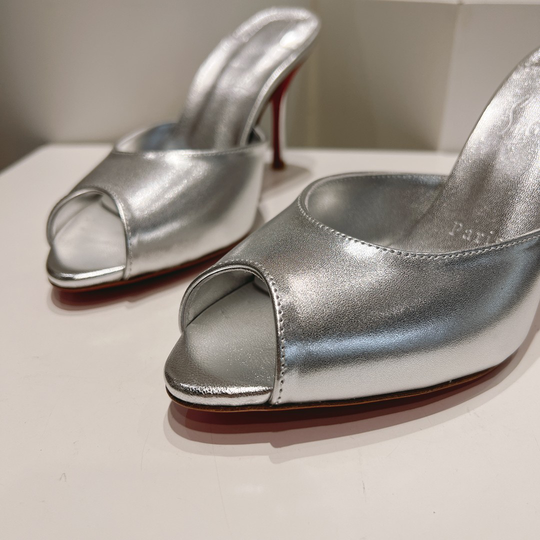 Christian Louboutin-Classic patent leather fish mouth high-heeled slippers