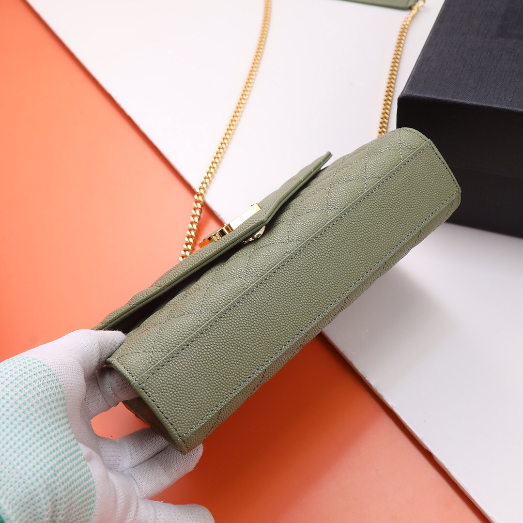 YSL-Envelope Small Grain Embossed Quilted Leather Envelope Bag