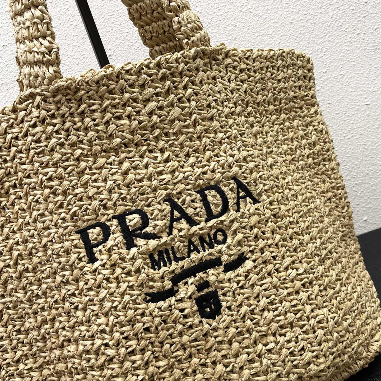 Prada-Hollow Lafite Grass Weaving Tote