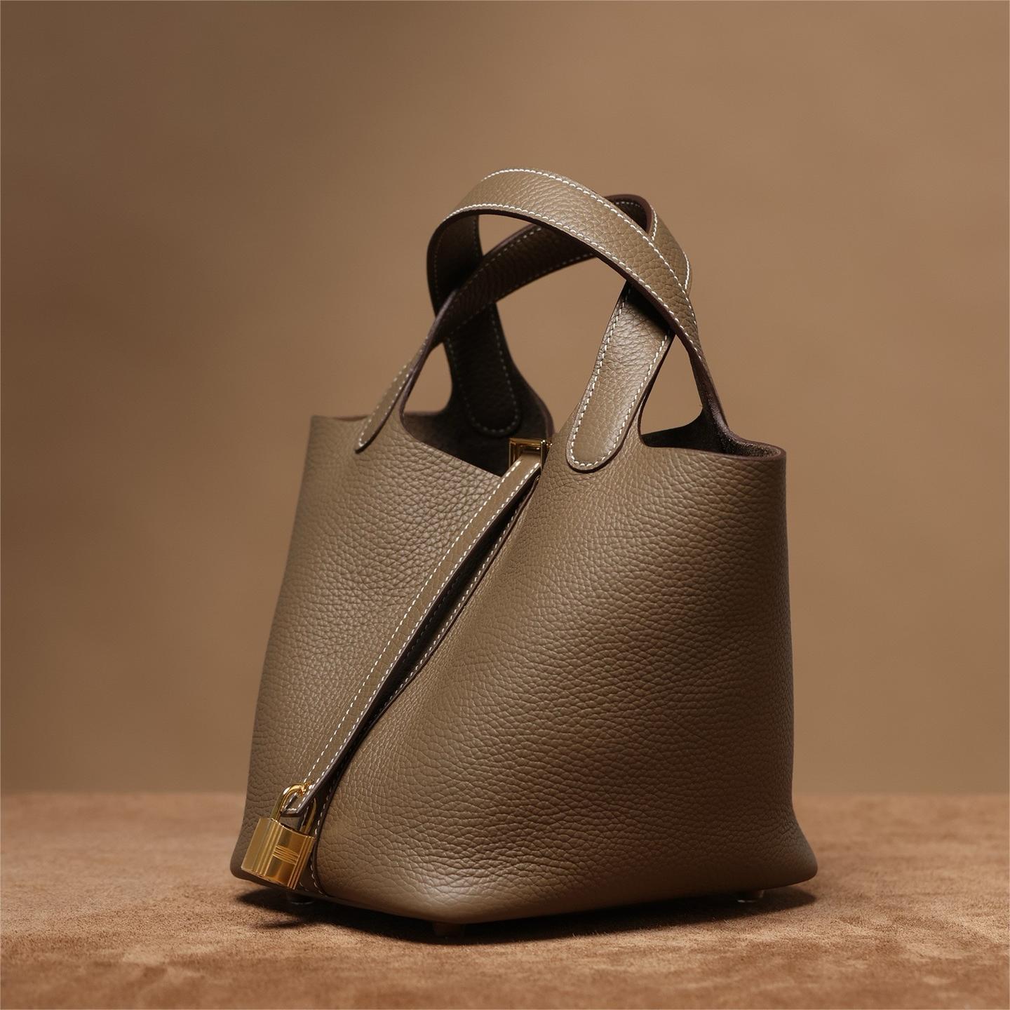 Hermes-PicotinLock Elephant Grey Gold Button Handbag