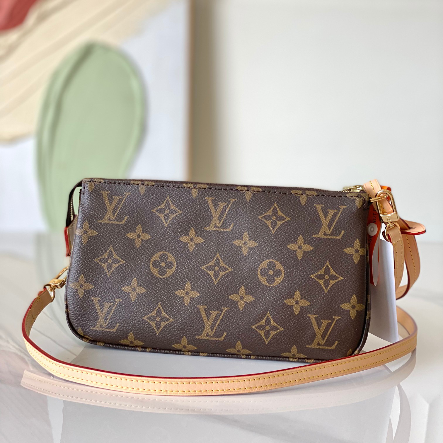 LV - Pochette Accessories Brown Canvas Cowhide Leather Handbag
