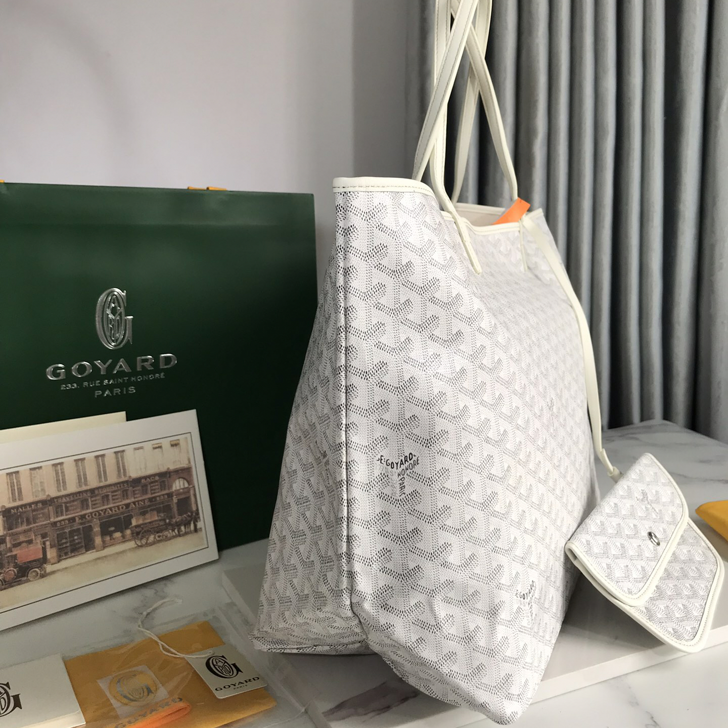 GOYARD- Saint Louis Medium White Canvas Calfskin Tote Bag Shopping Bag Handbag