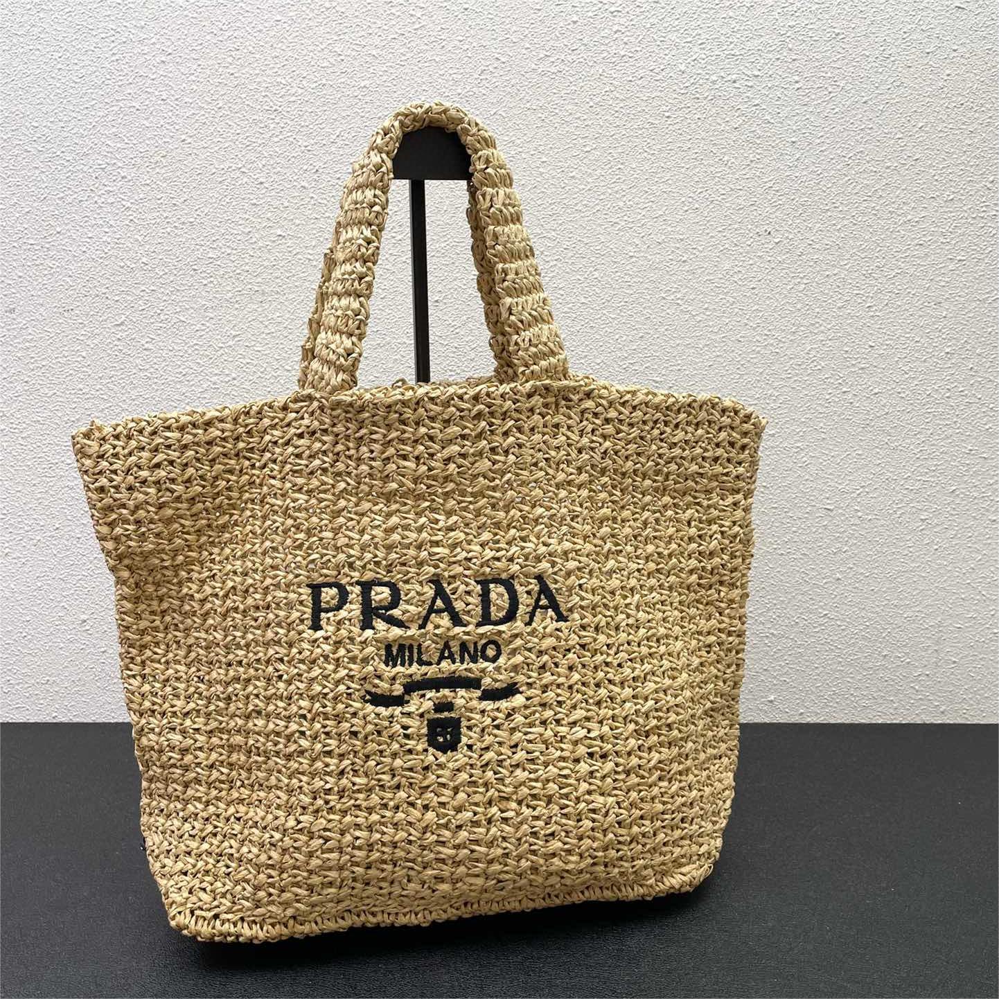 Prada-Hollow Lafite Grass Weaving Tote