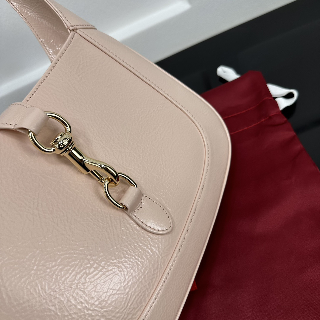Gucci-Jackie series small shoulder backpack in light pink patent leather