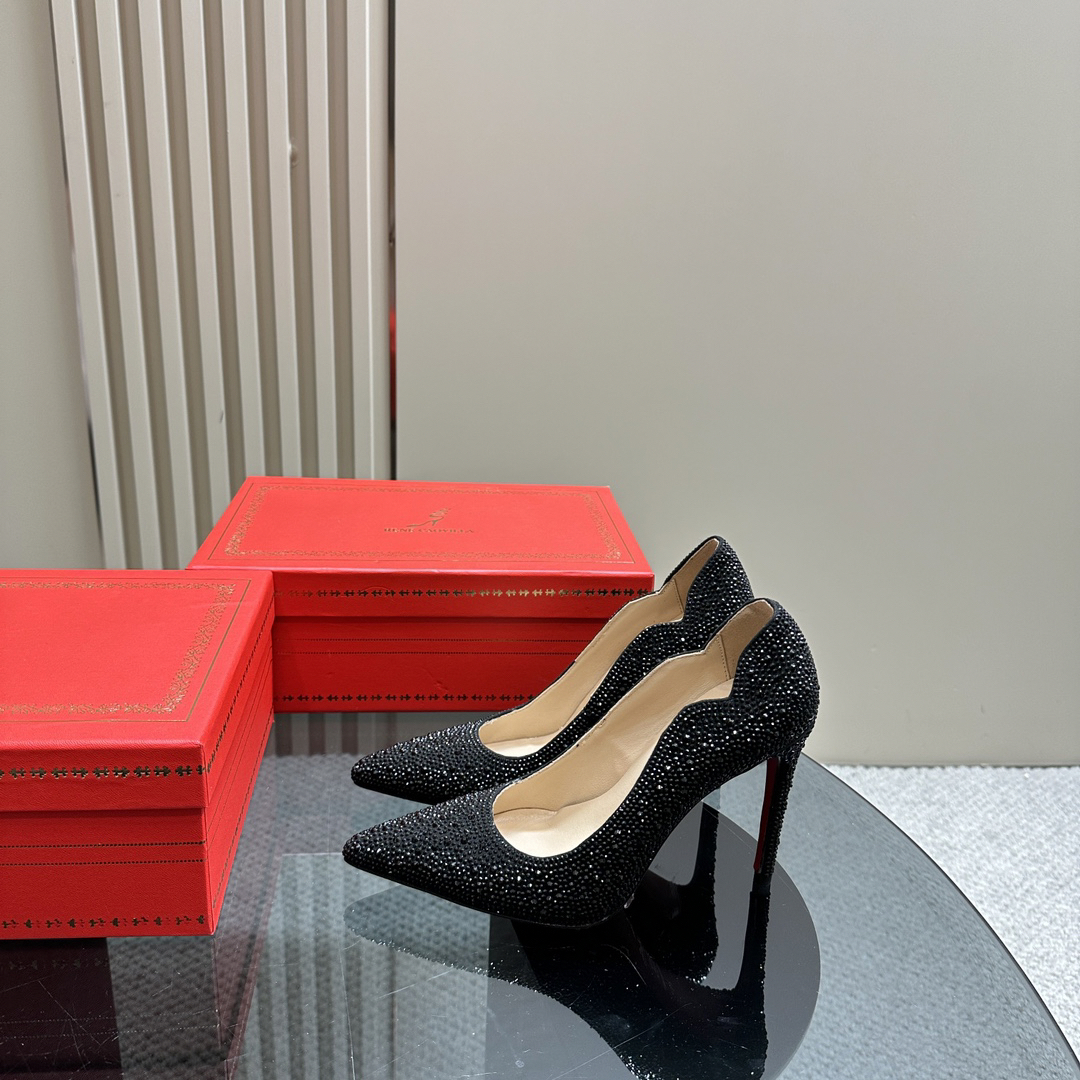 Christian Louboutin-Black full diamond inlaid Peugeot high heels