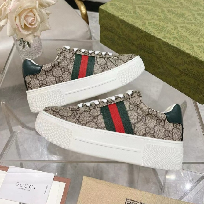 Gucci-Casual Thick Soled White Shoes