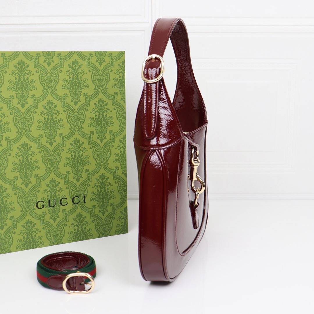 Gucci-2024 Jackie Series Small Lacquered Leather Shoulder Backpack